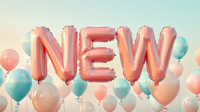 Celebratory New Balloon Letters with Colorful Party Background