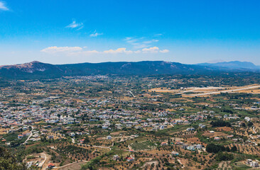 Beautiful view of a settlement in the mountains in Greece on the island of Rhodes.
