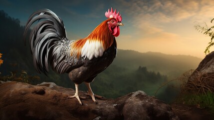Rooster on nature background - obrazy, fototapety, plakaty