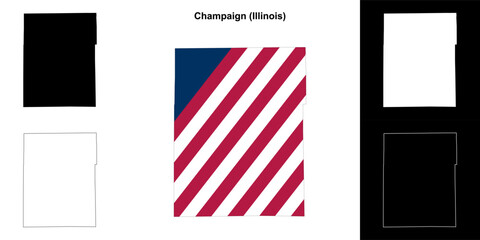 Fototapeta premium Champaign County (Illinois) outline map set