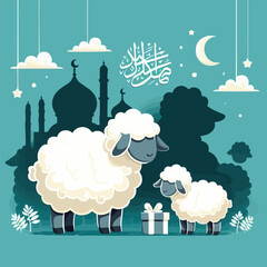 Free vector Happy eid ul adha mubarak with sheep vector illustration - obrazy, fototapety, plakaty