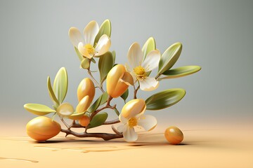 Blooming jasmine branch on a yellow background, generated by AI