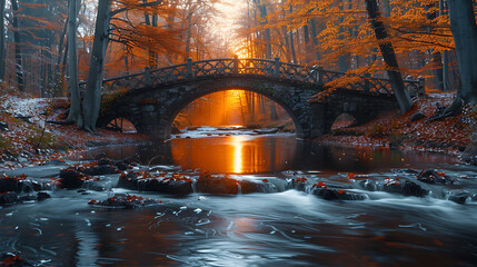 bridge over the river of beautiful view of sunset
