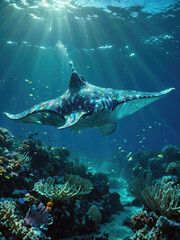 Fototapeta premium Poster Honoring Our Ocean on World Oceans Day poscat dacebook instragram Generate AI