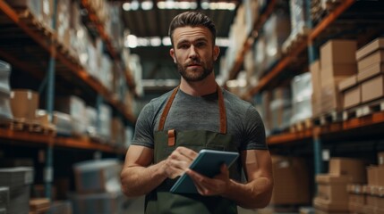 Fototapeta premium Man with Tablet in Warehouse