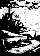 Obraz premium an illustration of a mountain landscape