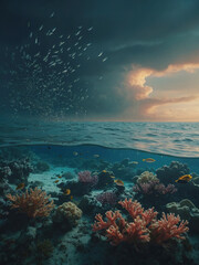 Fototapeta na wymiar Poster Honoring Our Ocean on World Oceans Day poscat dacebook instragram Generate AI