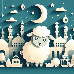 Free vector Happy eid ul adha mubarak with sheep vector illustration - obrazy, fototapety, plakaty