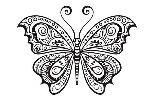 Hand drawn butterfly zentangle style. Coloring book for kids and adults.For adult and for children antistress coloring page, print, emblem,logo or tattoo,design, decor, T-shirt.