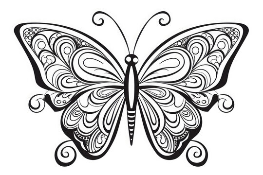 Hand drawn butterfly zentangle style. Coloring book for kids and adults.For adult and for children antistress coloring page, print, emblem,logo or tattoo,design, decor, T-shirt.