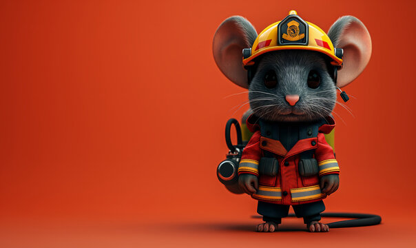 Illustration, mouse fireman on a colored background.