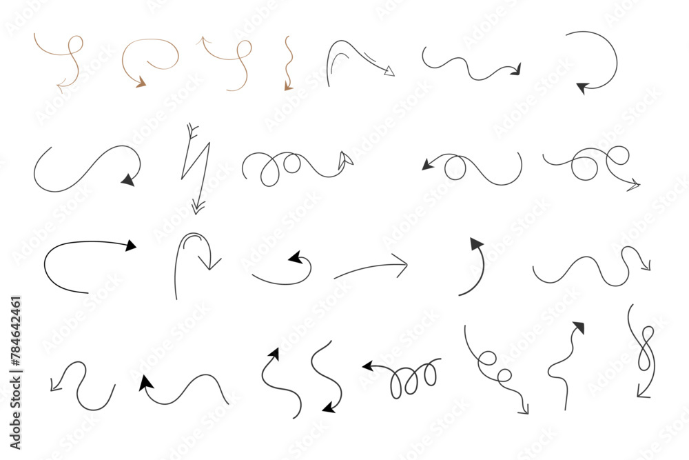 Poster arrow collection vector. collection hand drawn arrows. arrow icons set. doddle and sketch arrow set.