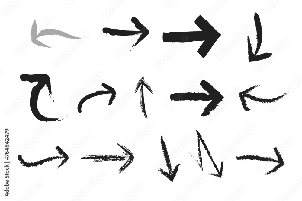 Poster arrow collection vector. collection hand drawn arrows. arrow icons set. doddle and sketch arrow set.