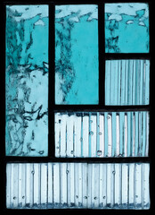 Art deco glass design closeup in blue