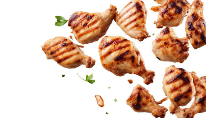 An image of several pieces of grilled chicken on isolated with transparent concept