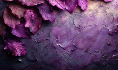 Purple texture background with leaves full frame.