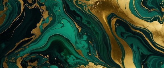 A beautiful blend of teal and gold in fluid abstract art reminiscent of marble patterns - obrazy, fototapety, plakaty