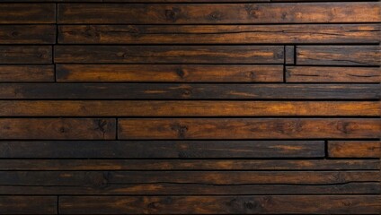 A close-up shot of dark stained wooden planks laid horizontally in a seamless, textured pattern, perfect for backgrounds - obrazy, fototapety, plakaty