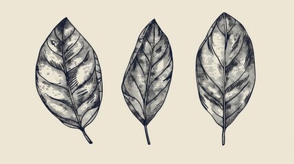 Vintage Line Art of Coca Leaves in Solid Shapes Generative AI