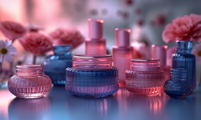 Cosmetic products on a background in color.