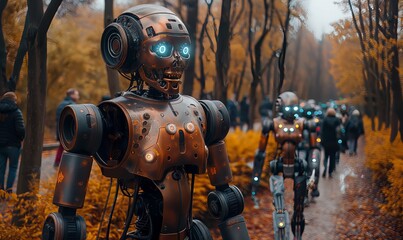Robots on the street among people.