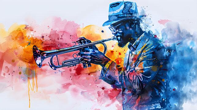 Colorful watercolor illustration background for International Jazz Day celebration and musical events. - Powered by Adobe