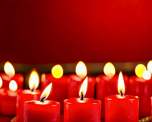 Row of Red Candles Casting Soft Glowing Light with Bokeh