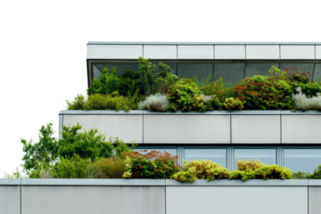 Modern Building with Rooftop Garden Against Clear Sky
