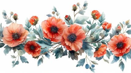 Vibrant Watercolor Floral Wreath Illustration Generative AI