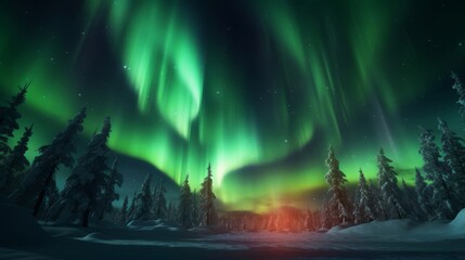 A magical scene of Santa Claus concept in wonder at the vivid Northern Lights,  geometric zenith - obrazy, fototapety, plakaty