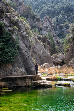 Boardwalk over the Parrisal hike in Beceite, Spain of Aragon