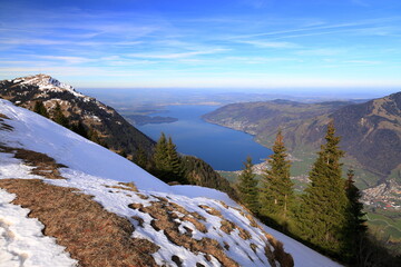 View of Lake Zug from the summit of Rigi Scheidegg mountain. Swiss Alps, Switzerland, Europe.