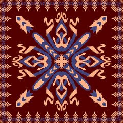 24041403 Ethnic seamless pattern ikat embroidery on red background