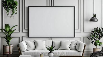 Modern interior design Living room wall white blank poster mockup. Interior mockup with house background. generative ai