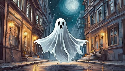 ghost on street for horror stories  - obrazy, fototapety, plakaty