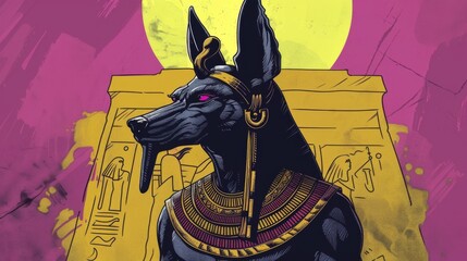 Anubis Egyptian afterworld god drawing painting art wallpaper background