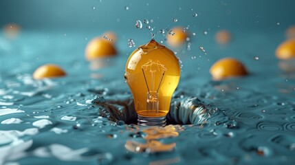 Light bulb floating in a hole. Idea creative concept. 3D rendering.