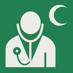 SAFETY CONDITION SIGN PICTOGRAM, DOCTOR CRESCENT MOON, ISO 7010 – E009 - PNG