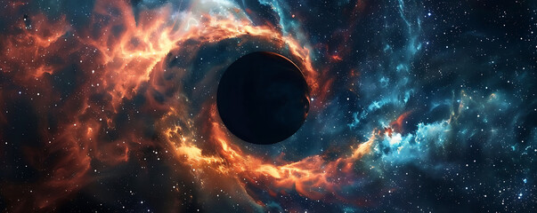 Abstract space Black hole over star field in outer space wallpaper background. generative ai - obrazy, fototapety, plakaty