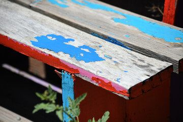 Old Colorful Paint On Bench