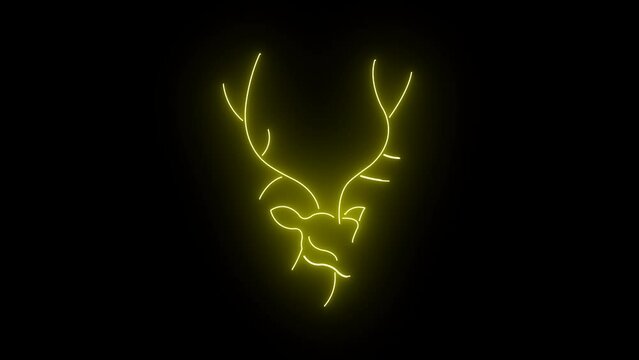 
Neon dear. Horn. Minimalist illustration. Deer head. Animated effect on black background. Creative dear. Abstract animal design concept. Suitable for company logo, digital, icon. Yellow neon light.