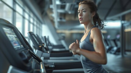 Fototapeta na wymiar Woman Running on a Treadmill