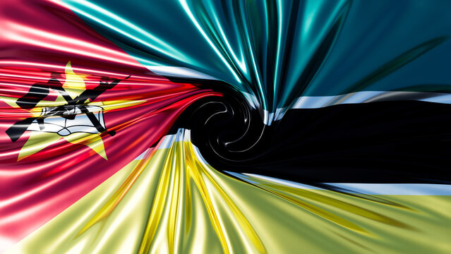 Abstract Vortex of Mozambique Flag with Striking Star and Book Symbolism