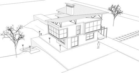 sketch of a modern house 3d rendering
