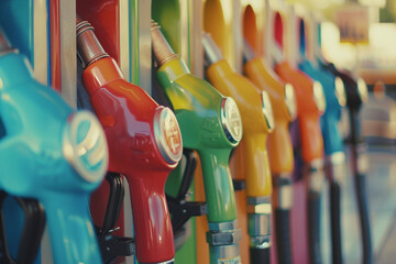 coloured fuel dispensers  - obrazy, fototapety, plakaty