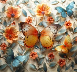 Vibrant Butterflies Fluttering in Enchanting Floral Landscapes Generative AI