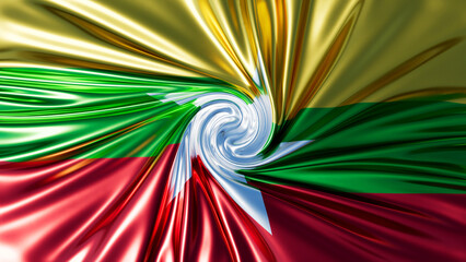 Abstract Whirlpool of Myanmar Flag Colors in a Fluid Artistic Display