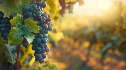Golden Sunset Over Vineyard Grapes