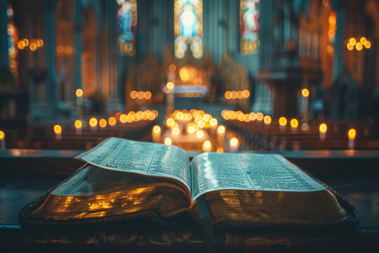 open bible in church 