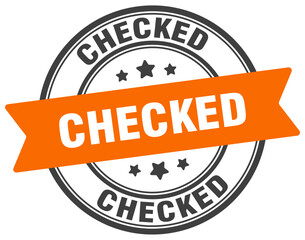 checked stamp. checked label on transparent background. round sign